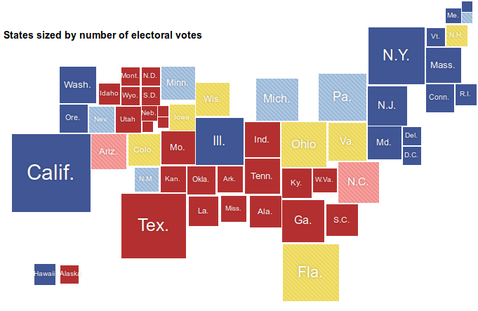 Mapa electoral de los EUA en un cartograma de Demers