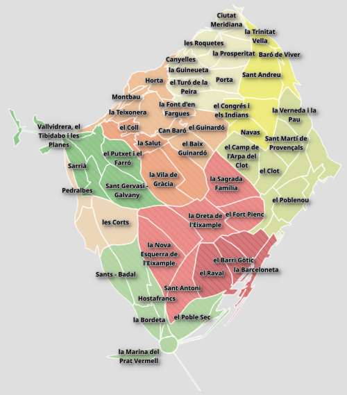 Cartograma de los barrios de Barcelona, por población