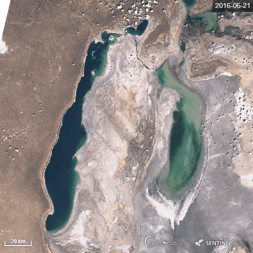 Retroceso del mar de Aral obtenido con  el visor EO Browser del programa Copernicus