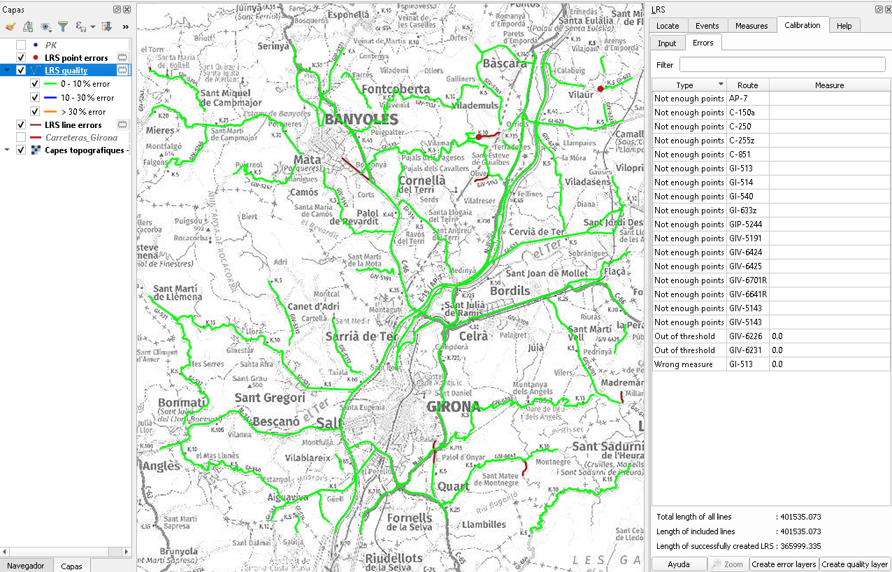 Segmentación dinámica. Calibrar las rutas. Visualización de errores y calidad de la calibración. 
