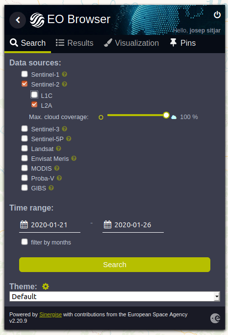 Búsqueda de imágenes con EO Browser para la visualización de imágenes