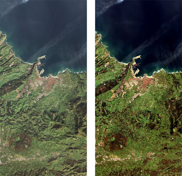 Comparativa imágen Copernicus Sentinel en diferentes niveles de procesado. 