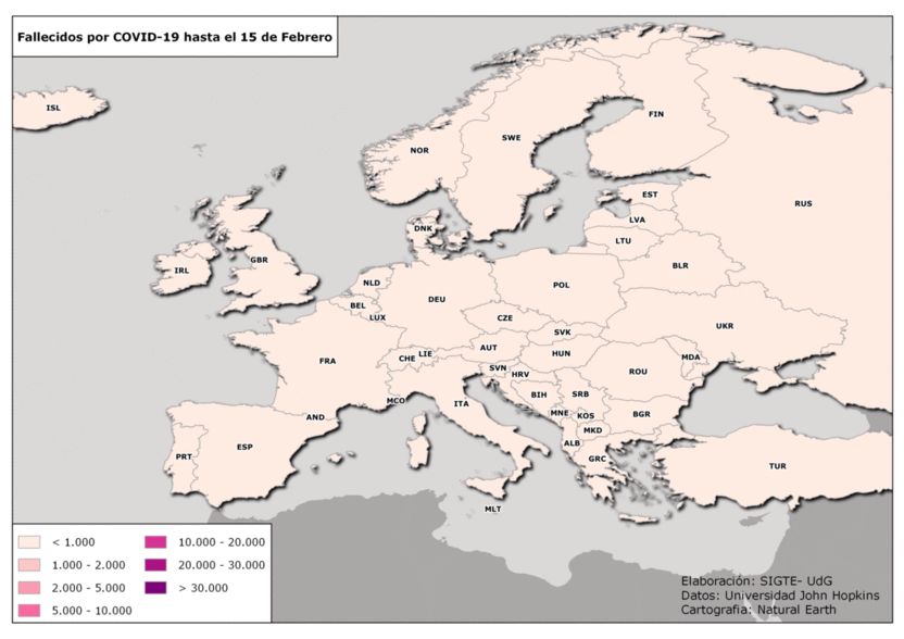 Evolución de los fallecidos en Europa desde el 15 de Febrero hasta el 27 de Mayo de 2020
