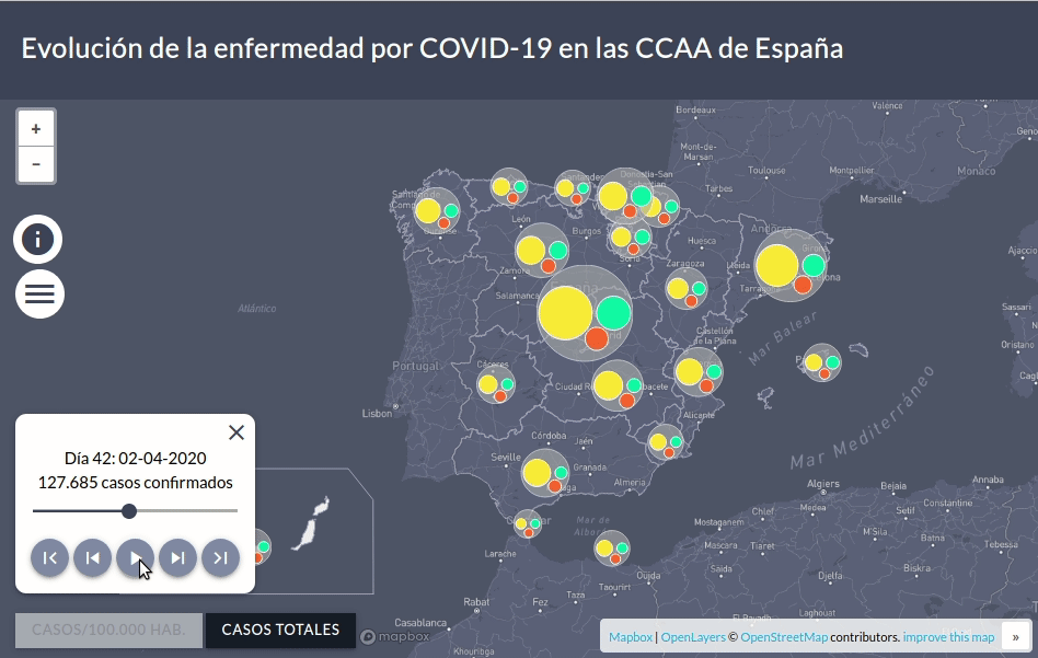 Mapa web dinámico sobre la evolución del coronavirus en España